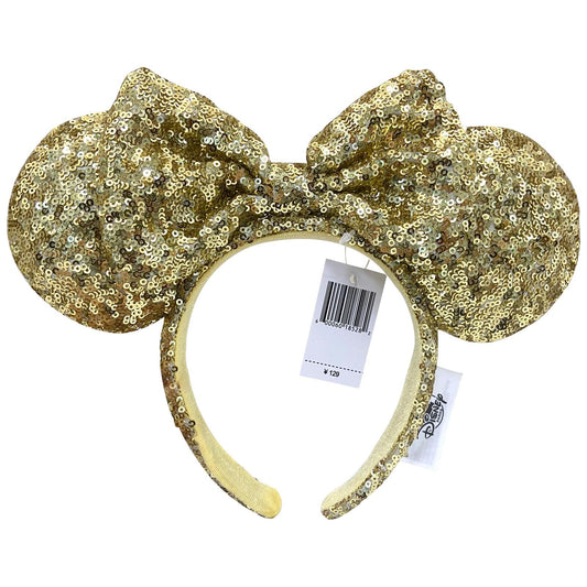 Disney Parks Gold Sequin Minnie Mickey Ears Bow Headband US