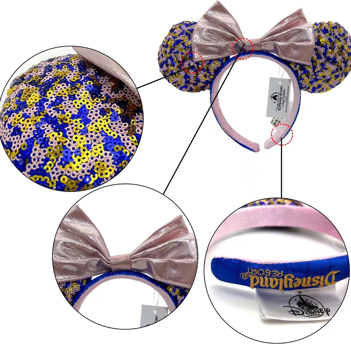 Disney Parks Disneyland Resorts Minnie Mouse Blue Pink Sequin Ears Headband