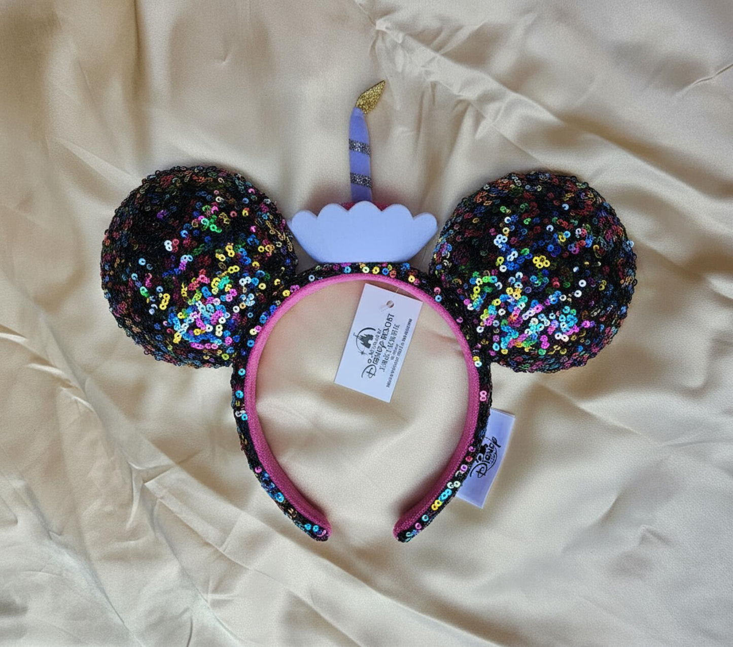 Happy Birthday Minnie Mickey Ears Cupcake Cake Sequined Headband