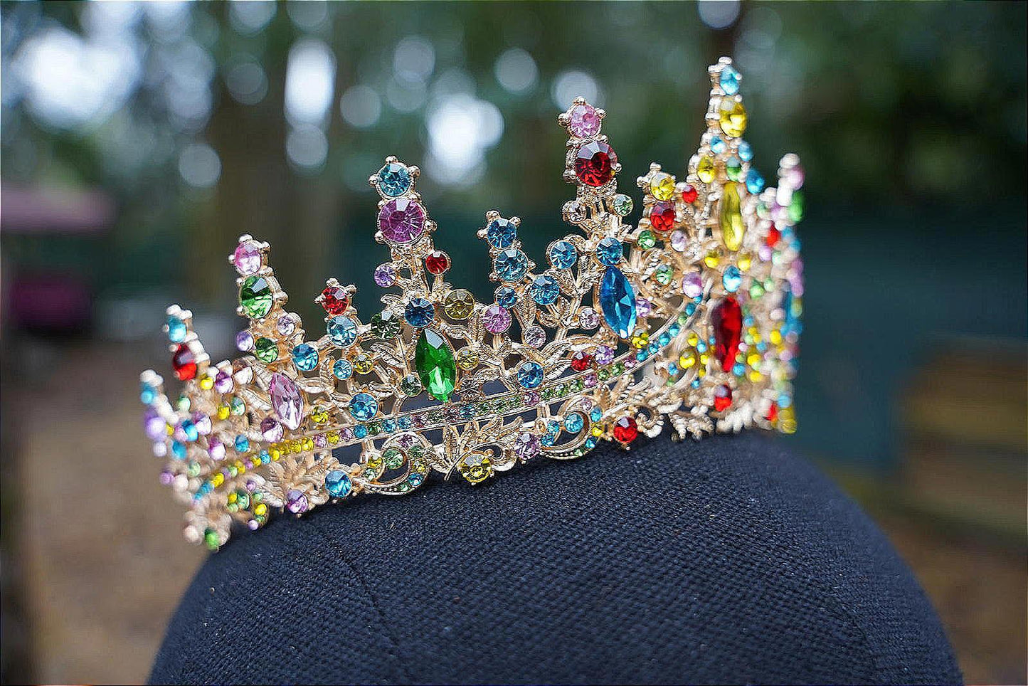 Gold Multicolor Crystal Tiara Bridal Crown Birthday Wedding Gift Diadem prom