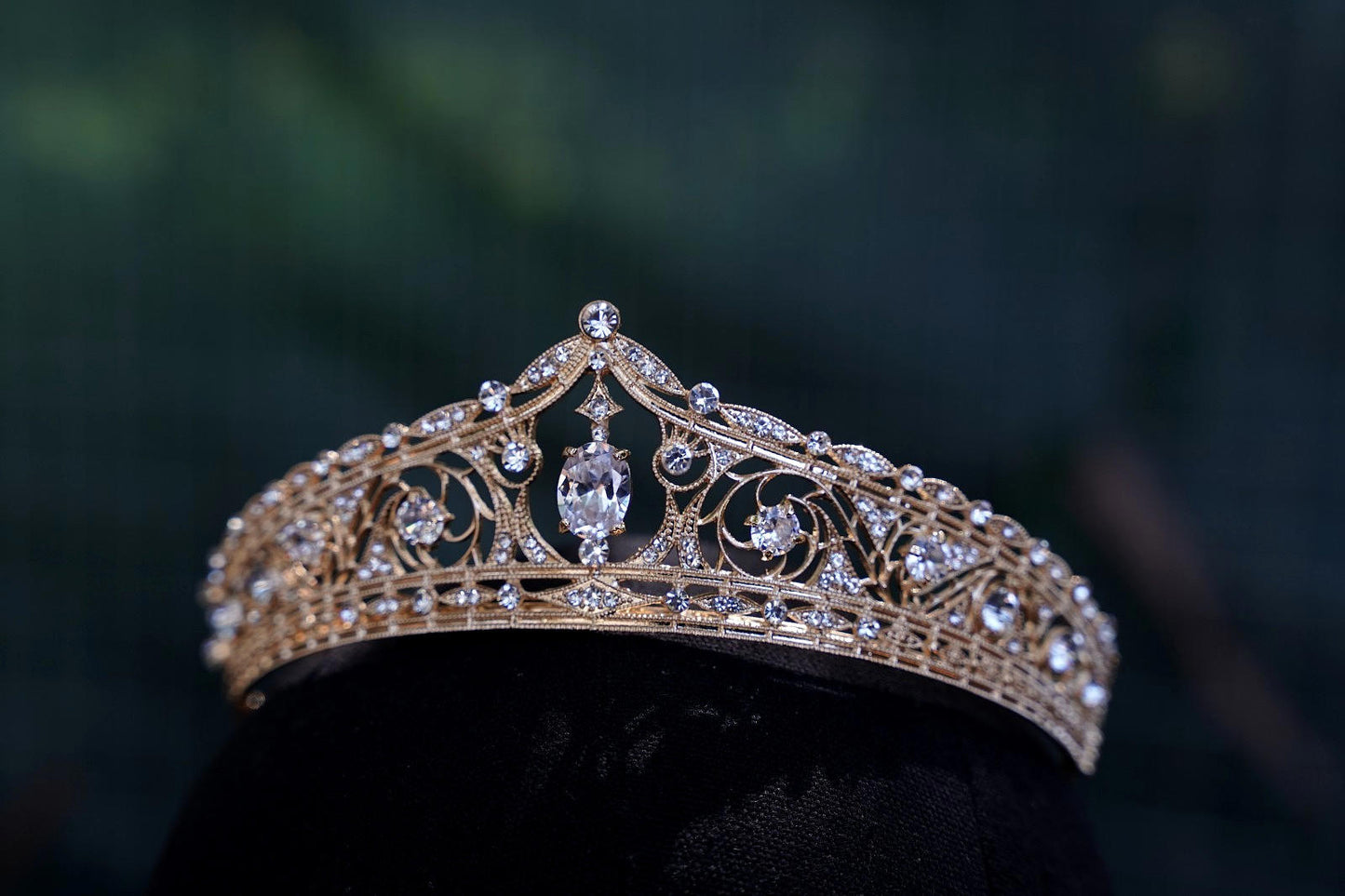 Oval Gem Gold Crystal Tiara Bridal Crown Birthday Wedding