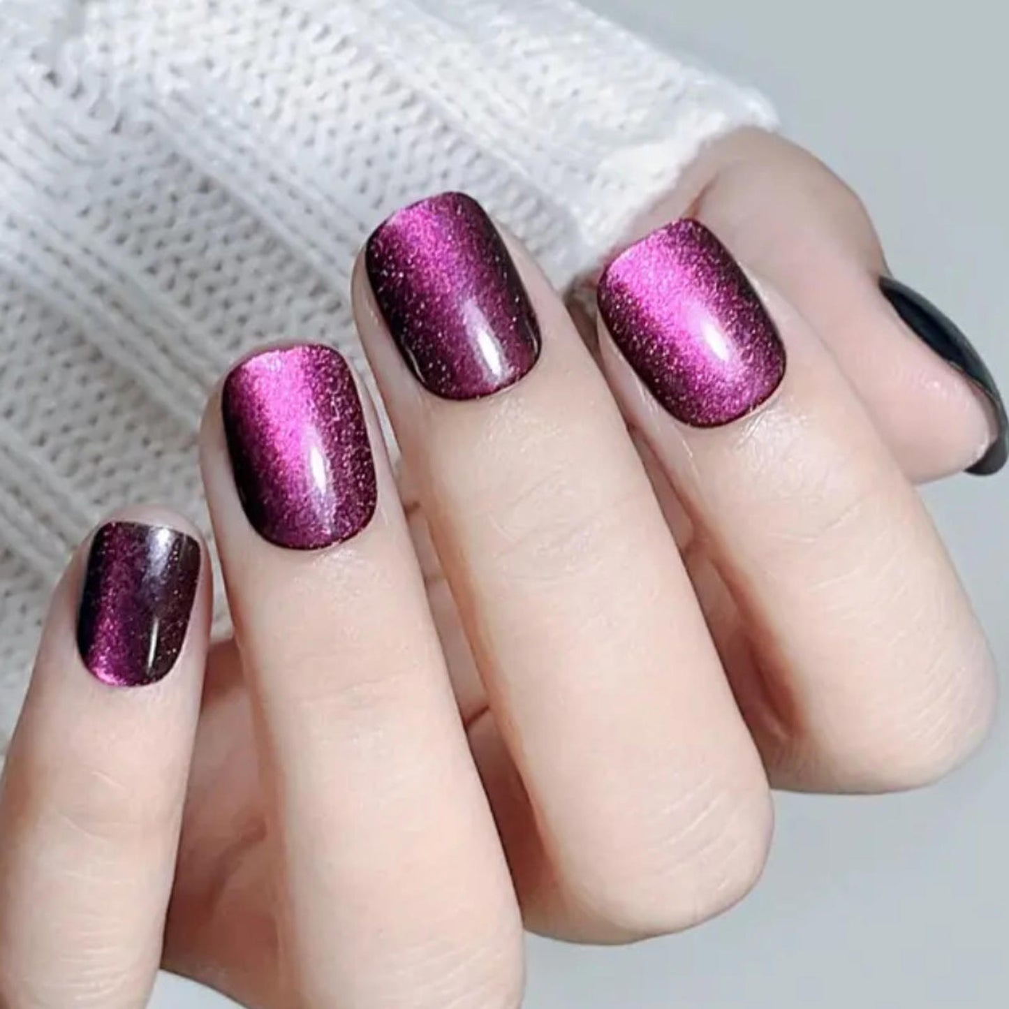 SHORT *CAT EYE CYBER PURPLE* Full Cover 24 Square Nail Tips Press On Glue Set!