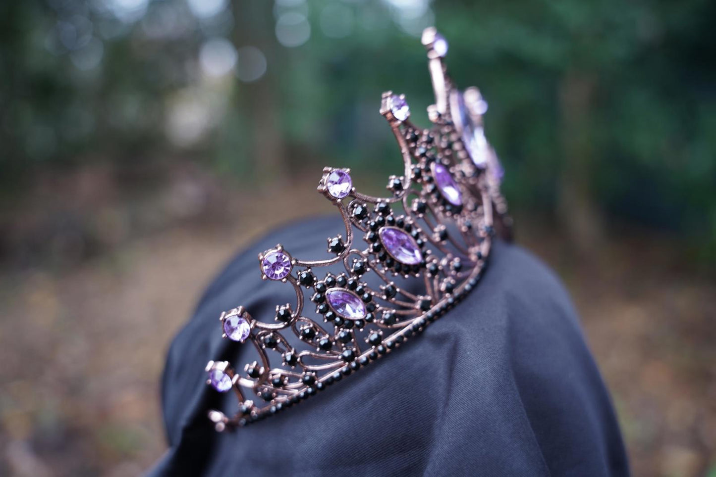 Tiered Purple Crystal Tiara Rose Gold Metal Bridal Crown Birthday Wedding