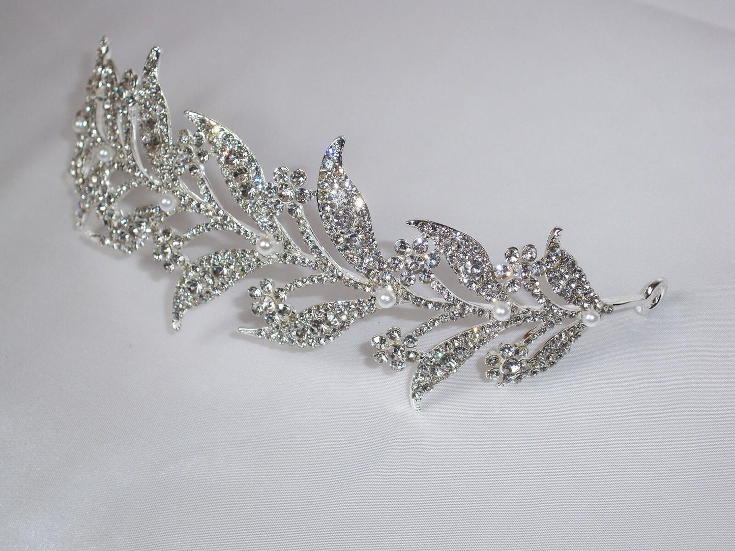 Silver Crystal Laurel Leaf Wedding Hair Tiara Crown: Bridal, Prom, Birthday