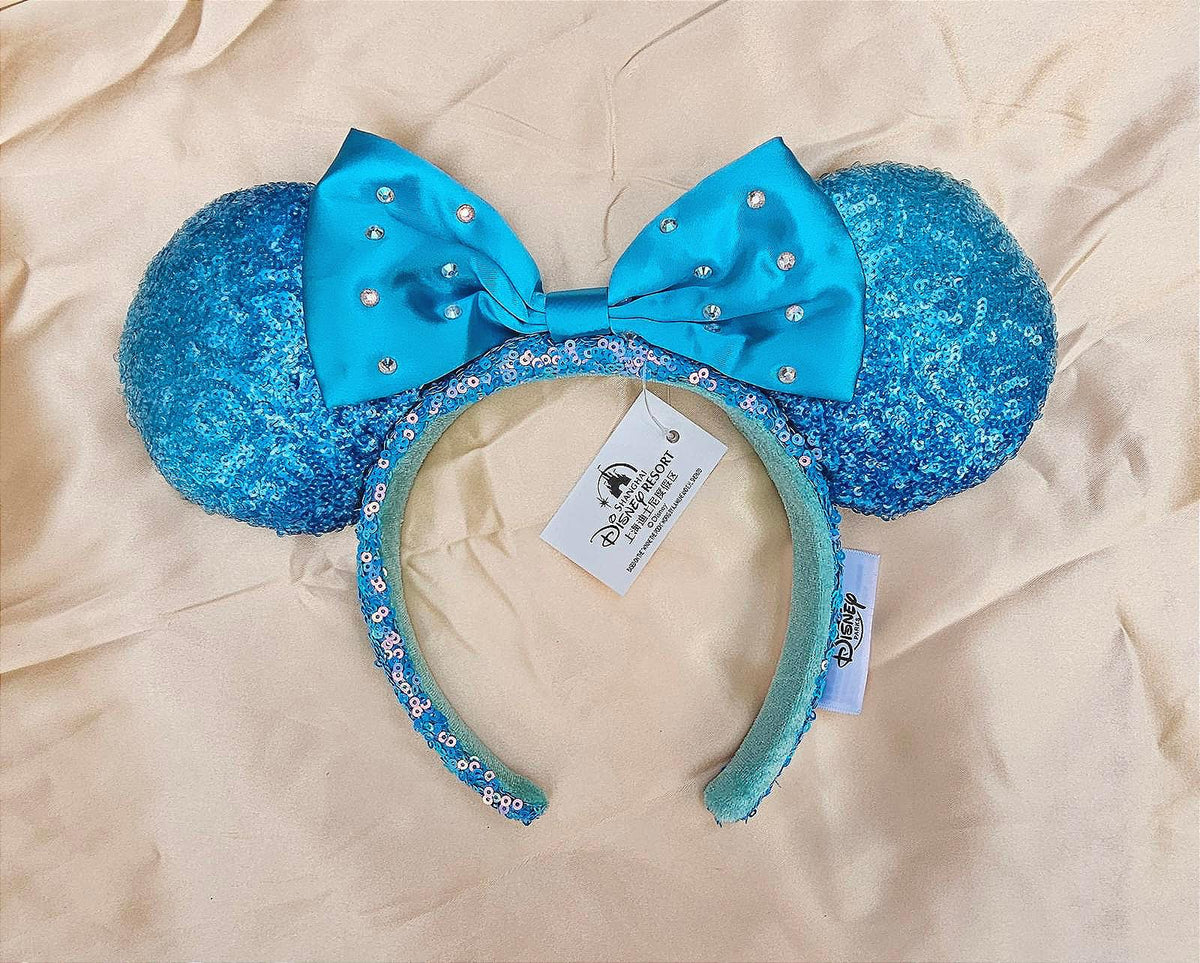 Cinderella Blue Rhinestone Bow Sequined Minnie Mouse Ears Headband