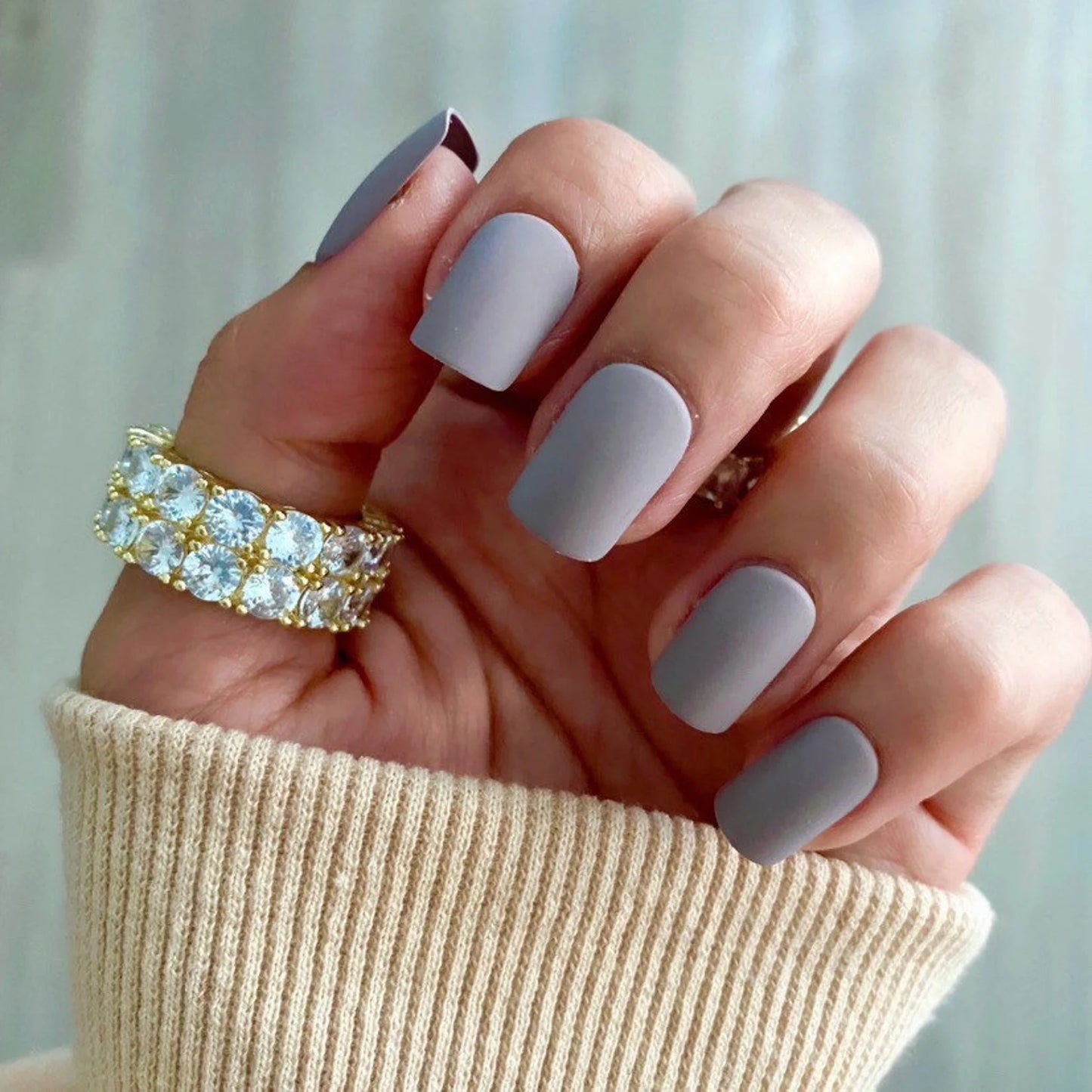 24 Short Matte Grey Press on nails kit glue on gray muted