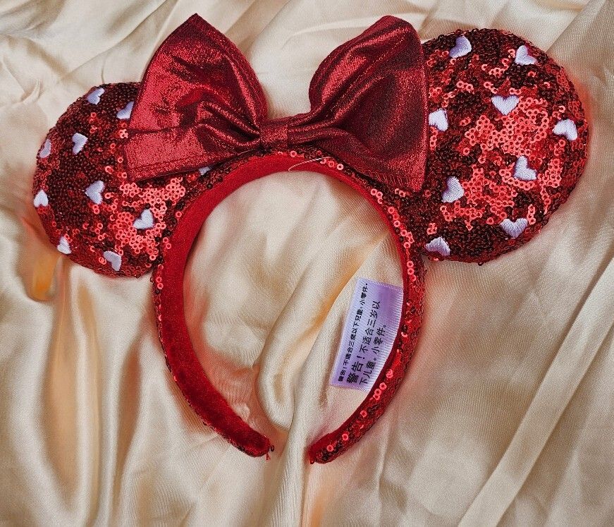 Red Hearts Sequin Bow Mickey Minnie Ears Headband