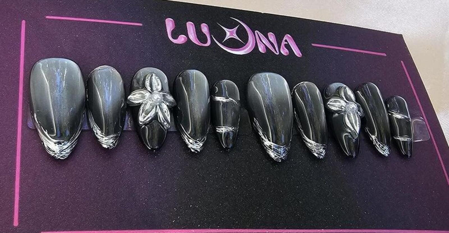 Beach Goth press on nails Black Ombre witchy Reflective Ursula Gothic mermaid