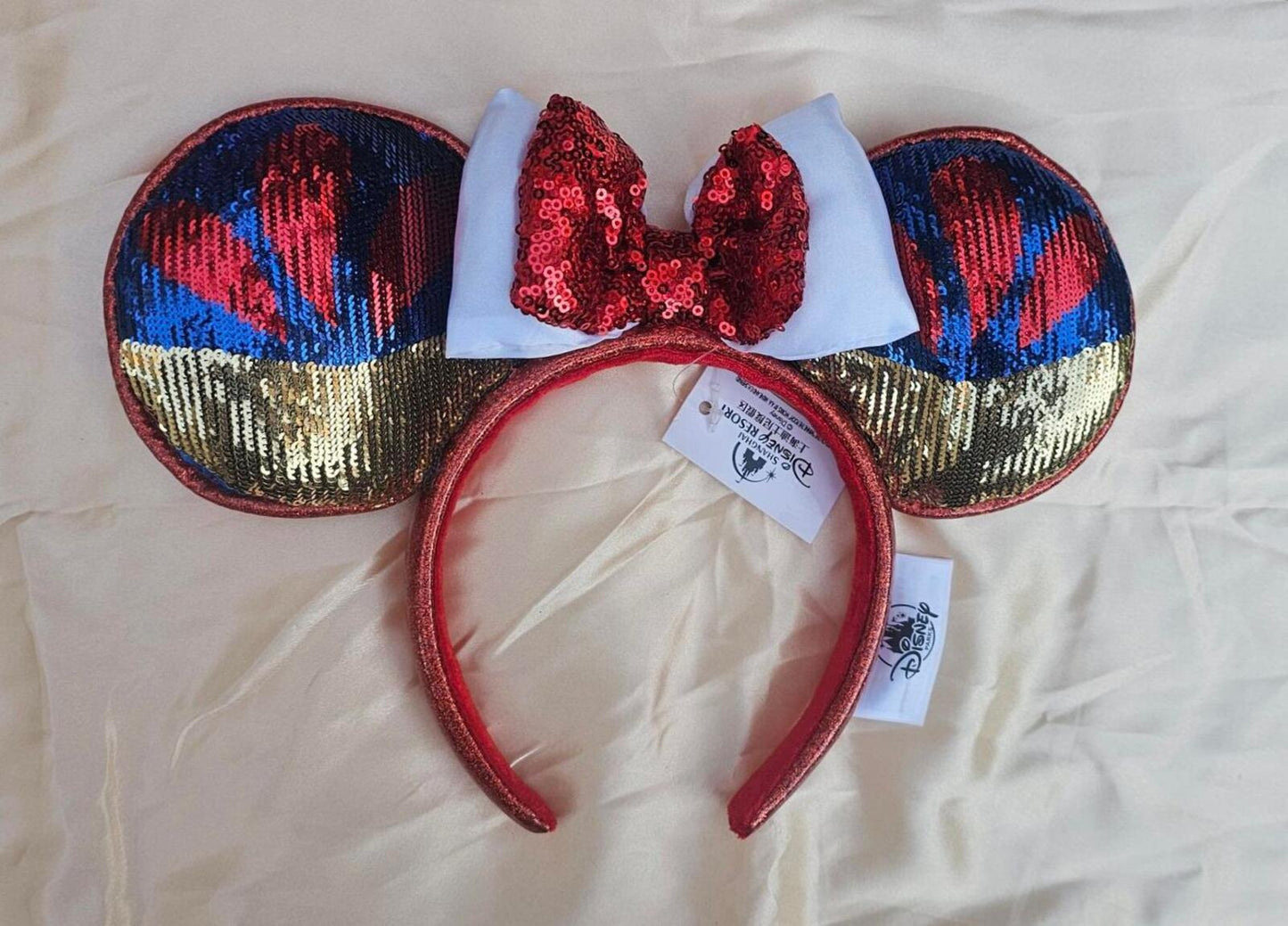Snow White Minnie Ears Headband Sequin Blue Red Bow