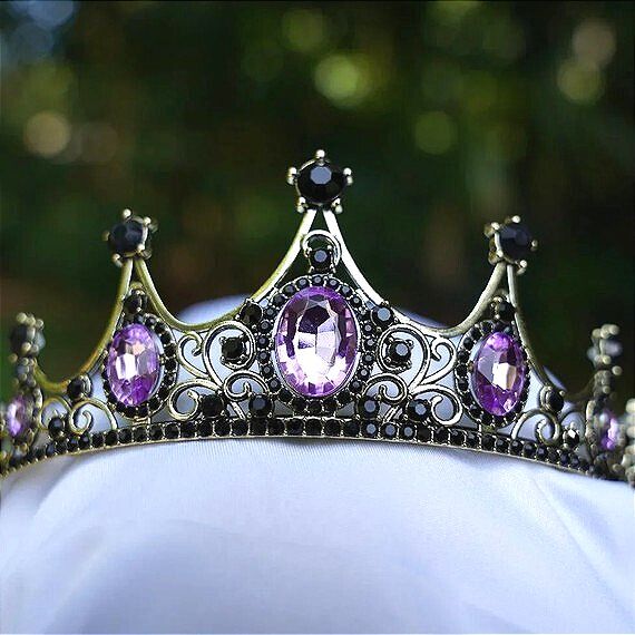 Goth Vintage Purple Tiara Crown birthday gift wedding cosplay Diadem pale gold