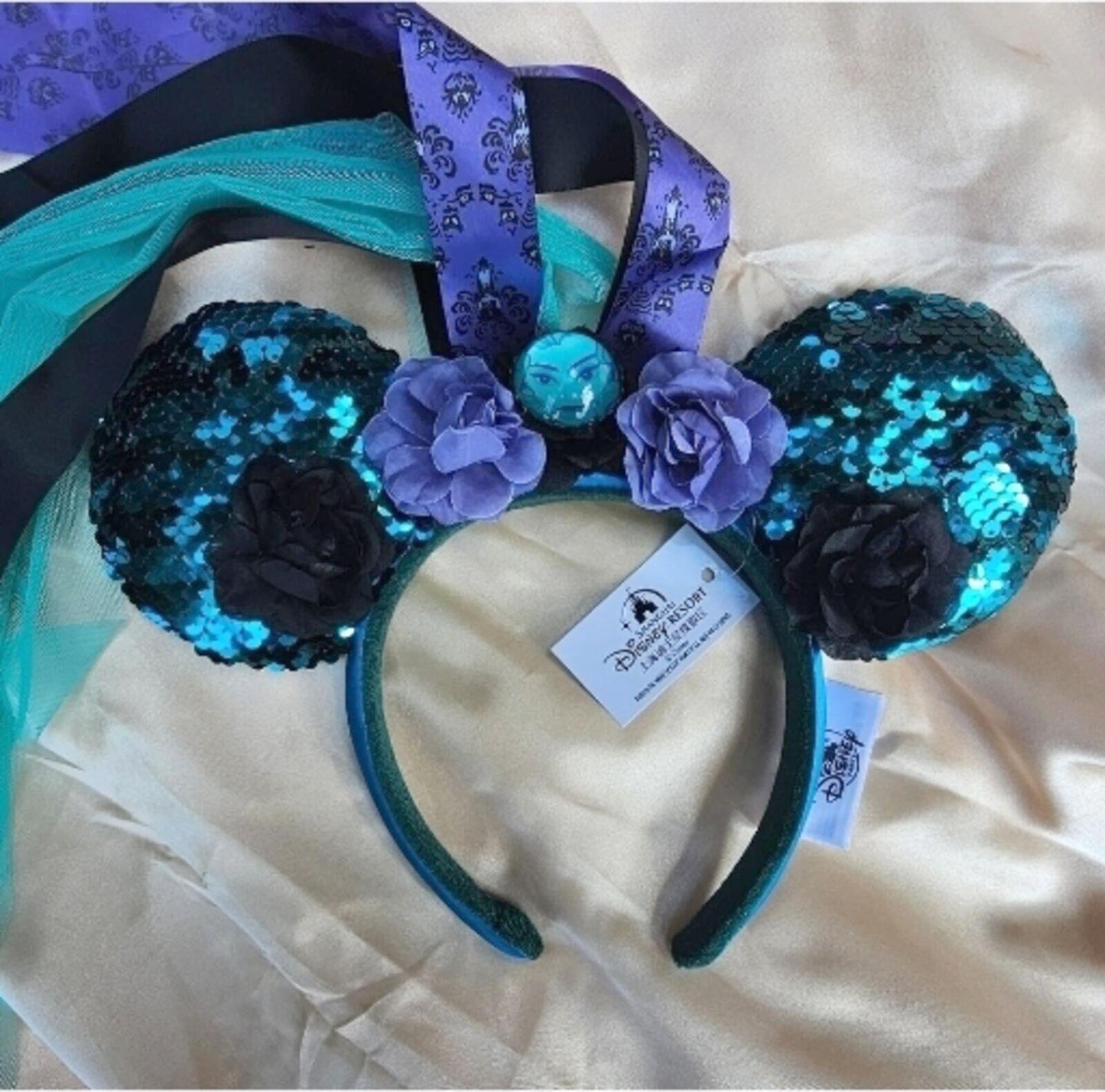 Disney Parks Haunted Mansion Veil Minnie Ears Leota Mickey Mouse Blue Headband