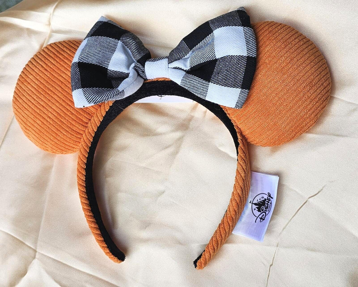Autumn Disney Orange Corduroy Minnie Mouse Ears Headband with Black and White