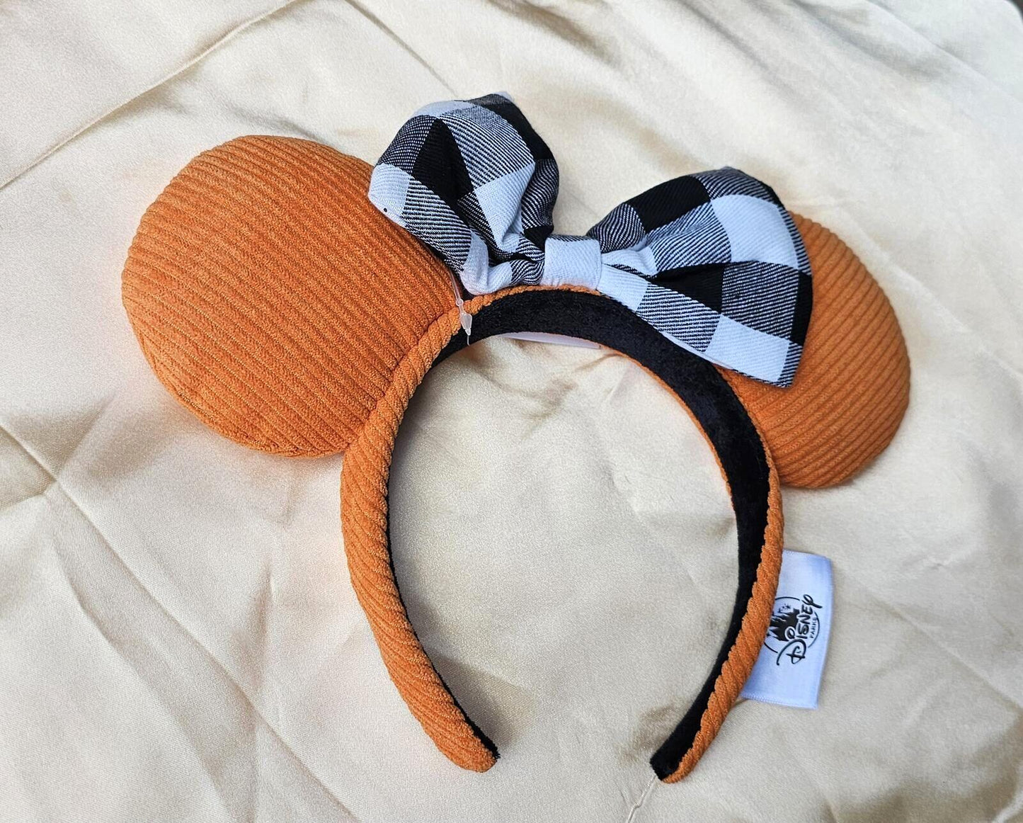 Autumn Disney Orange Corduroy Minnie Mouse Ears Headband with Black and White