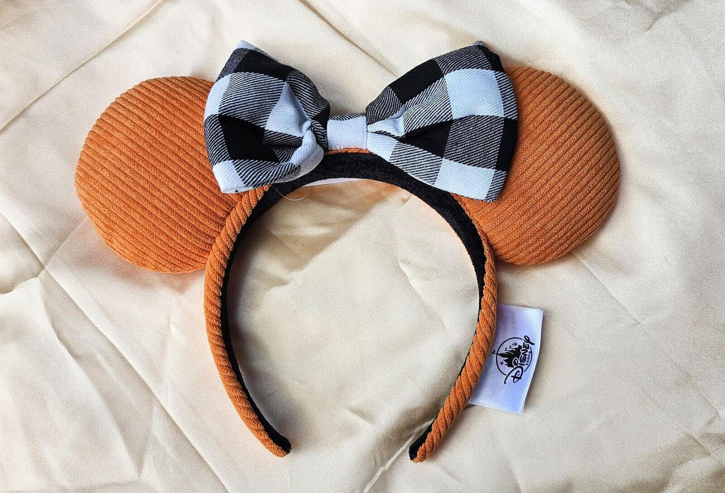 Autumn Disney Orange Corduroy Minnie Mouse Ears Headband with Black and White