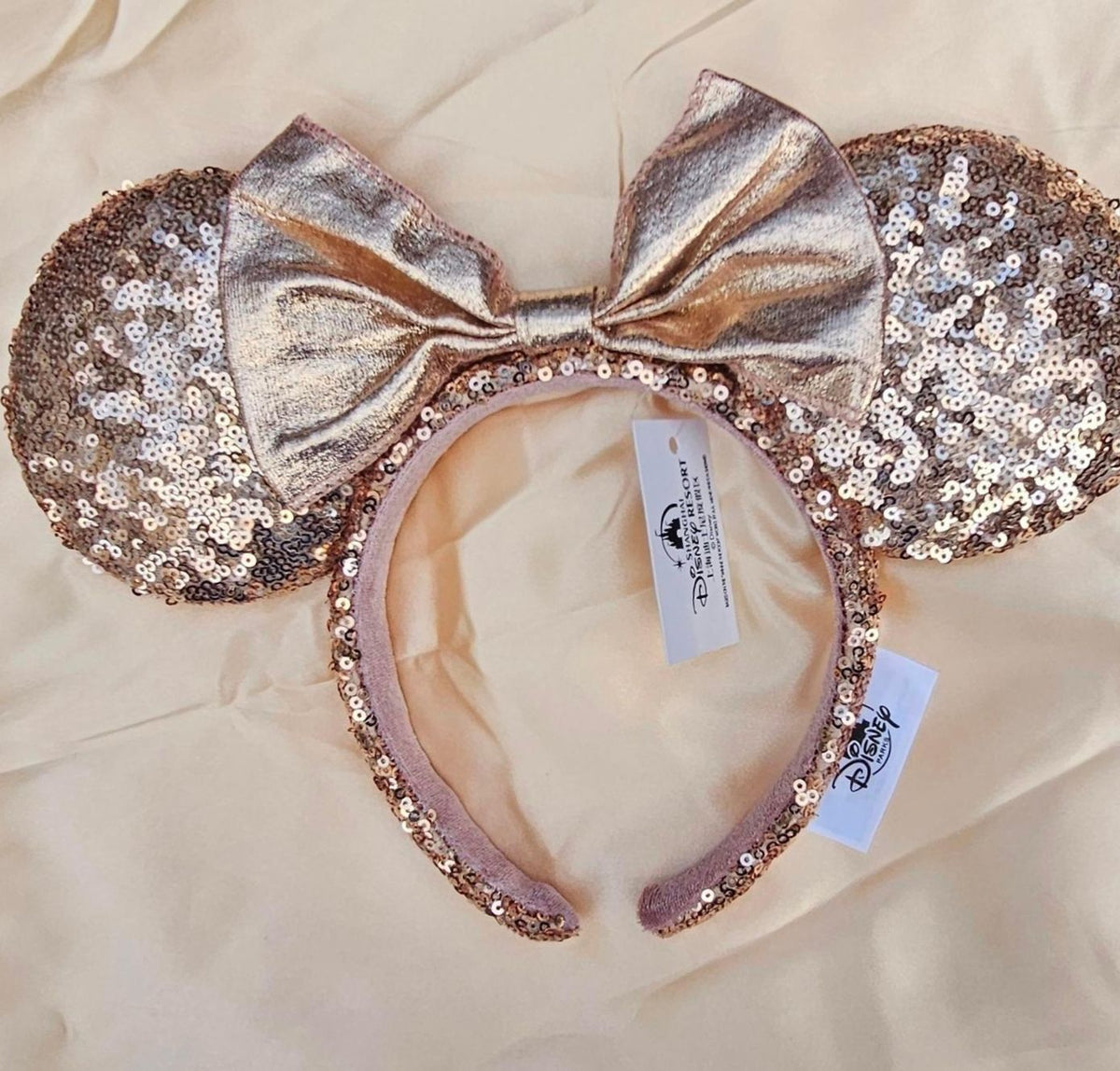 Rose Gold Sequin Bow Minnie Ears Headband Sparkly Bling NWT