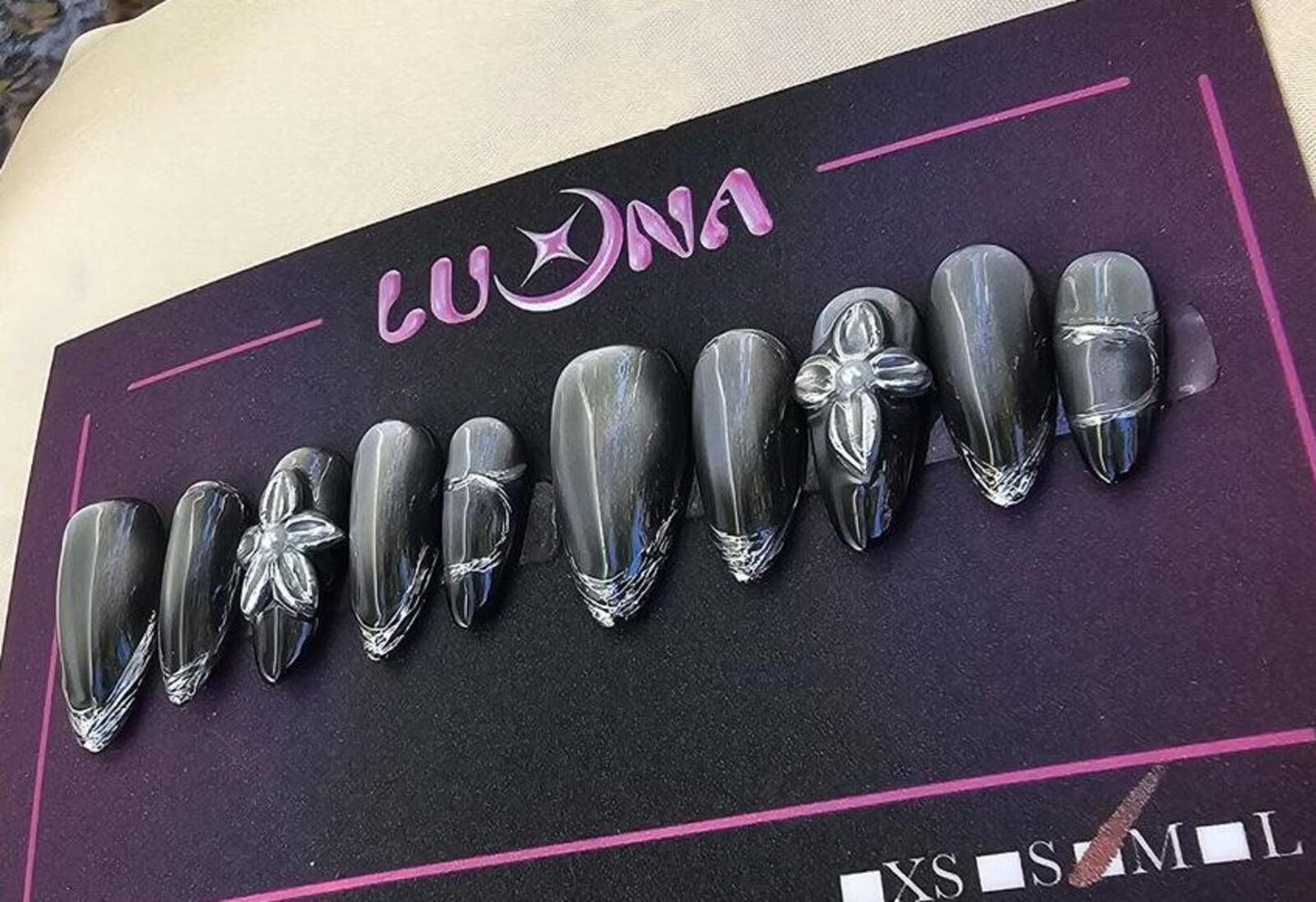 Beach Goth press on nails Black Ombre witchy Reflective Ursula Gothic mermaid