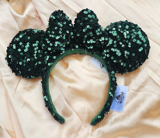 Disney Dark Green Sequin Minnie Ears Headband Bow