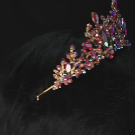 Holographic red multi color Tiara Crown Detailed Princess Queen headdress 