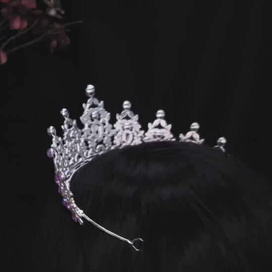 Purple Crown Silver Princess Tiara Queen bridal real metal cosplay diadem 