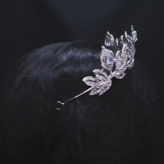 Icy Vintage Silver leaf Tiara Crown Set Princess Queen diadem 