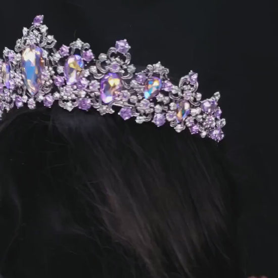 Vintage Silver Crystal Purple Princess Crowns  headdress jewelry 