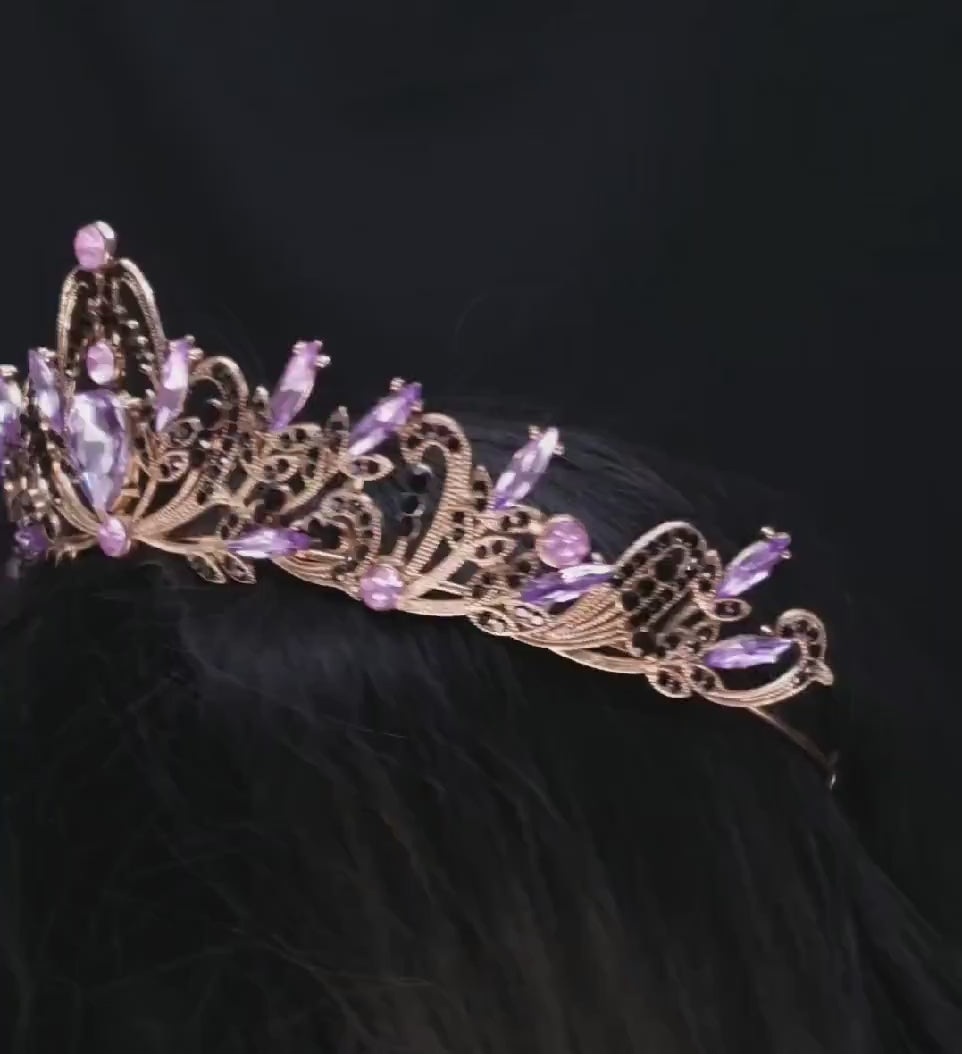 Goth Gold Purple Black Princess Tiara Queen headdress jewelry 