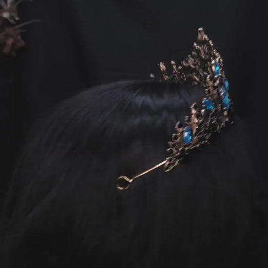 Goth Blue Aqua  Black Princess Tiara Queen bridal dark cosplay diadem 