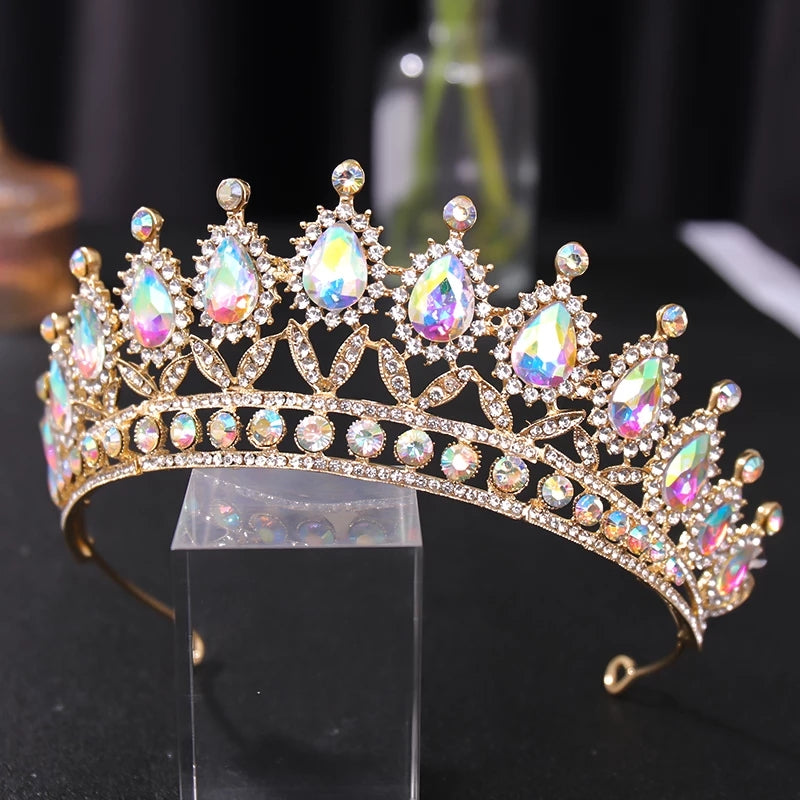 Rose Gold Champagne Tiara Crown Detailed Holographic Princess Queen headdress jewelry 