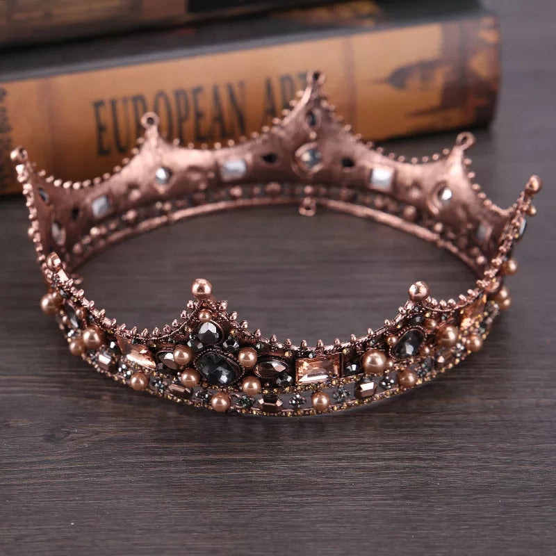 Vintage Baroque bronze  dark King and Queen Crowns unisex copper headdress jewelry