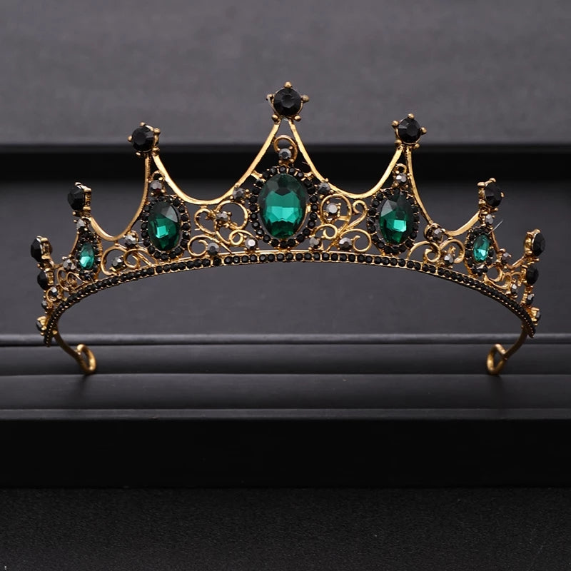 Vintage Baroque Crown Emerald Green Princess Tiara Dark Goth Evil Queen diadem jewelry 