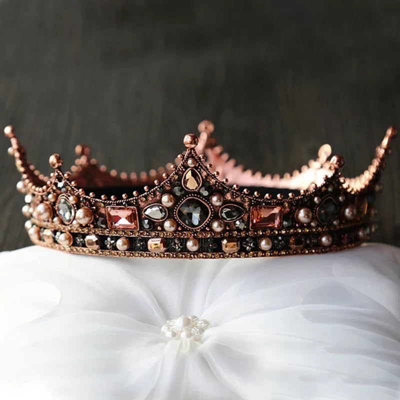 Vintage Baroque bronze Crown dark king Queen copper Targaryen gift bridal real metal cosplay diadem Wedding pageant goth men women unisex