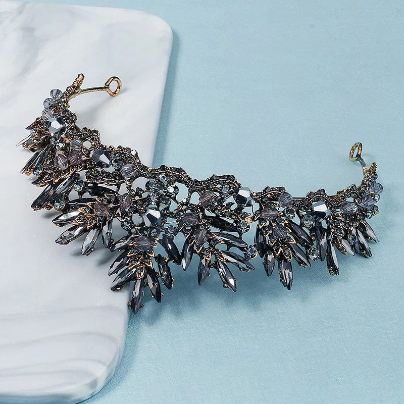 Vintage Baroque gray spiky  Dark Tiara Crown Goth Evil Queen diadem headdress 