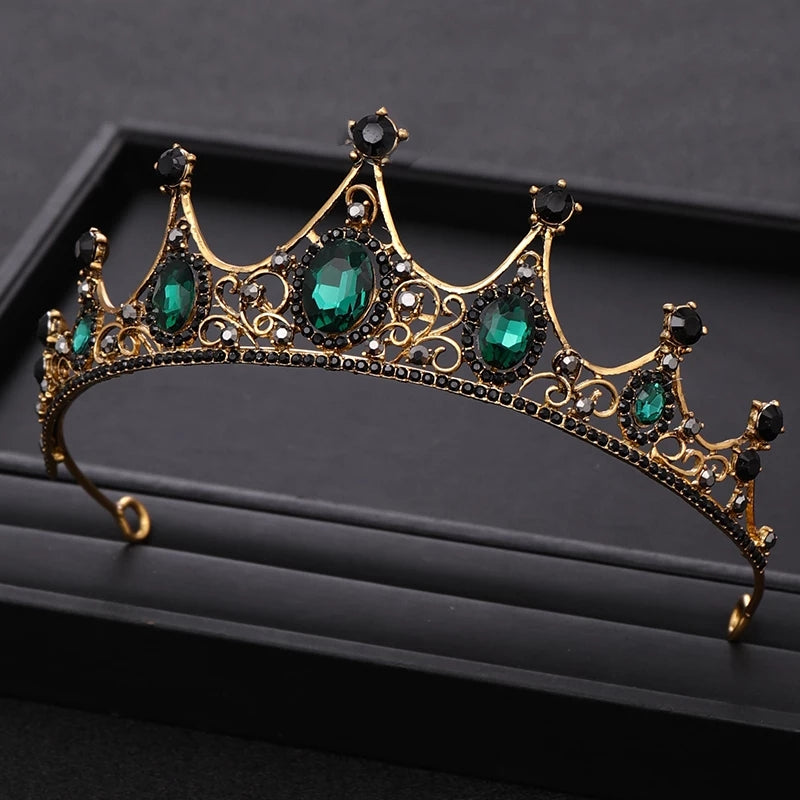 Vintage Baroque Crown Emerald Green Princess Tiara Dark Goth Evil Queen diadem jewelry 