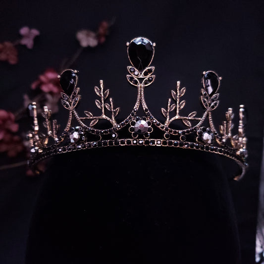 Vintage Baroque Tiara Dark Crown Goth Black Evil Queen diadem headdress jewelry bridal Halloween cosplay Wedding pageant royalty