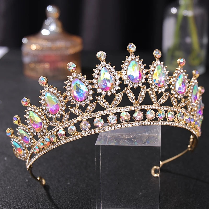 Rose Gold Champagne Tiara Crown Detailed Holographic Princess Queen headdress jewelry 