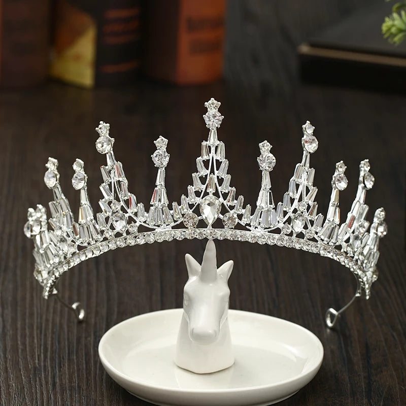 Silver Tiara Crown Detail Princess Queen headdress jewelry bridal Halloween cosplay diadem