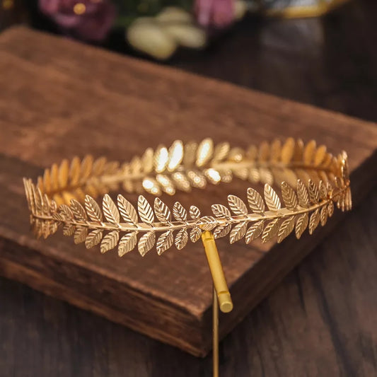 Gold Leaf Tiara Crown Greek Caesar Athena wreath headdress 
