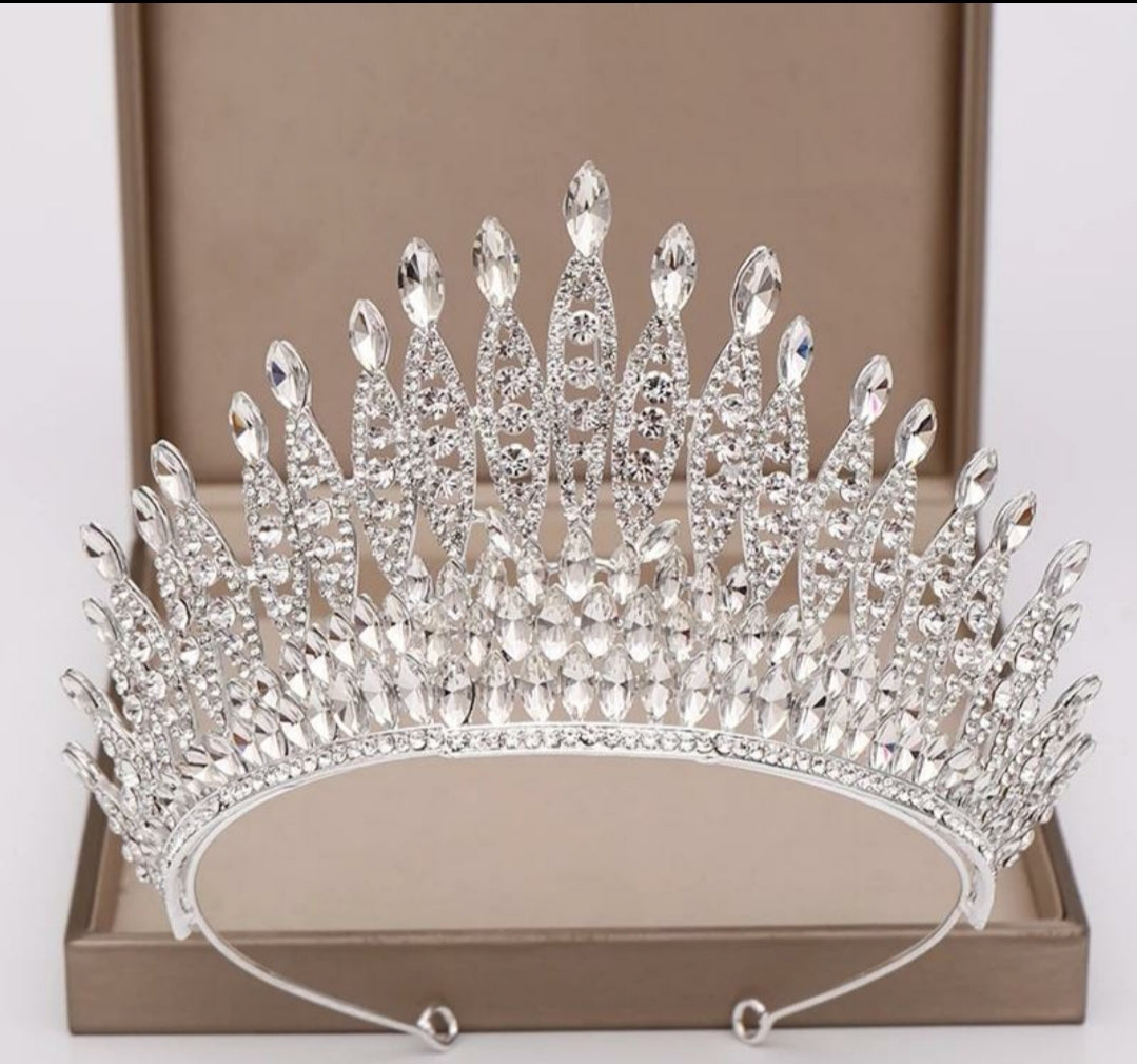 Tall Silver Tiara Crown diadem headdress Jewelry