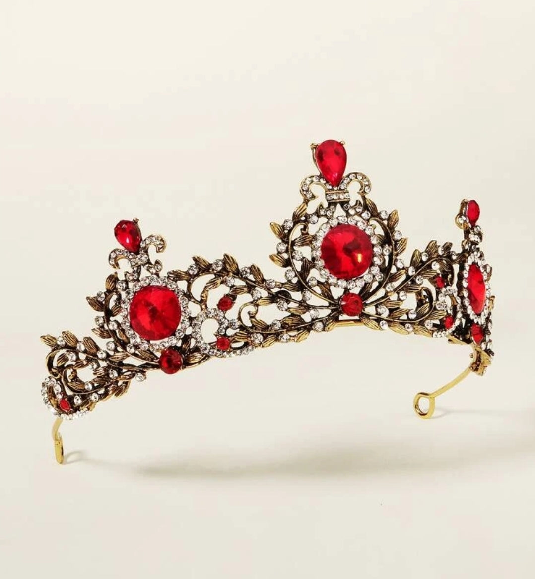 Goth Red Vintage Baroque  Dark Black Tiara Crown Evil Queen diadem headdress 