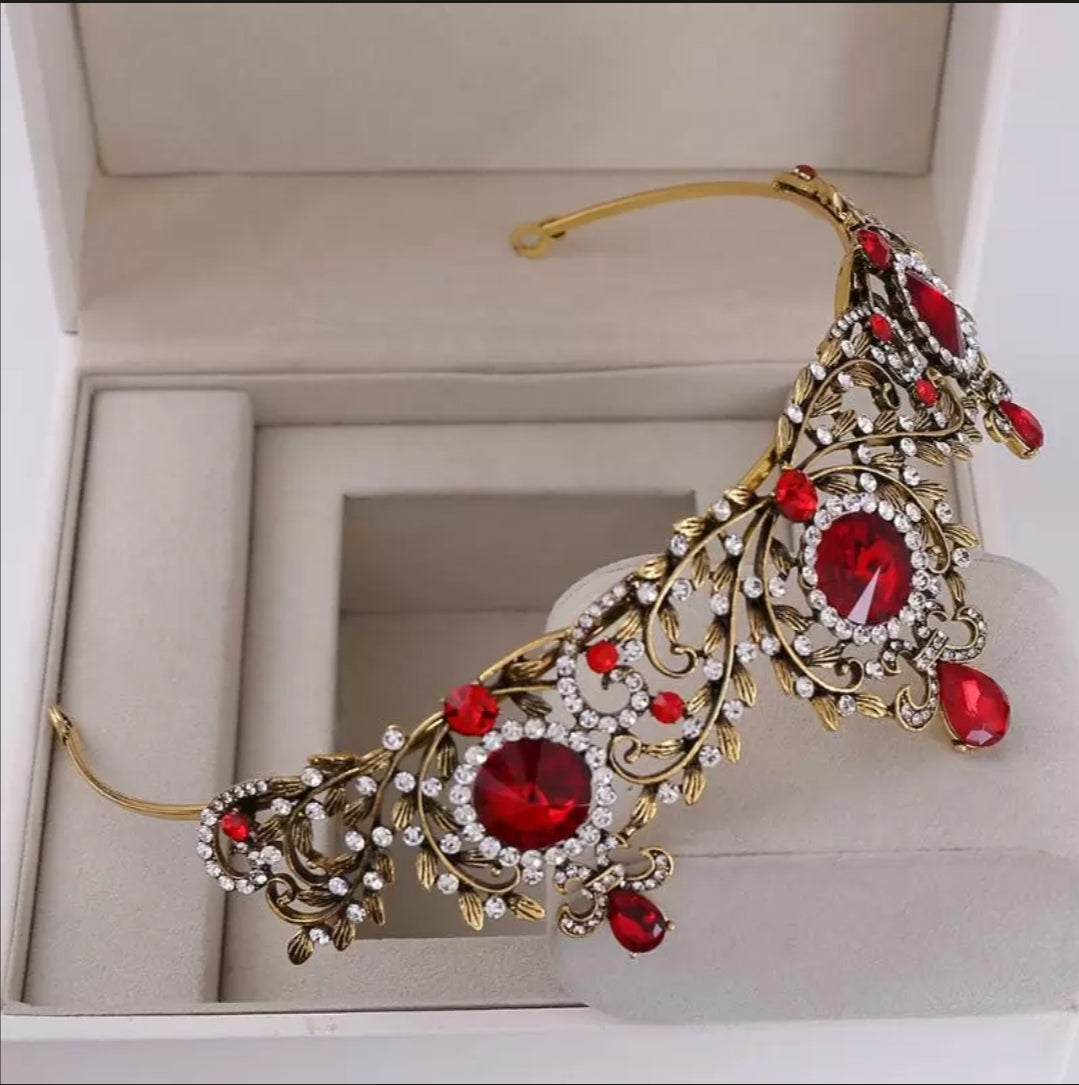 Goth Red Vintage Baroque Tiara Dark Black Crown Evil Queen diadem headdress jewelry bridal Halloween cosplay Wedding pageant royalty