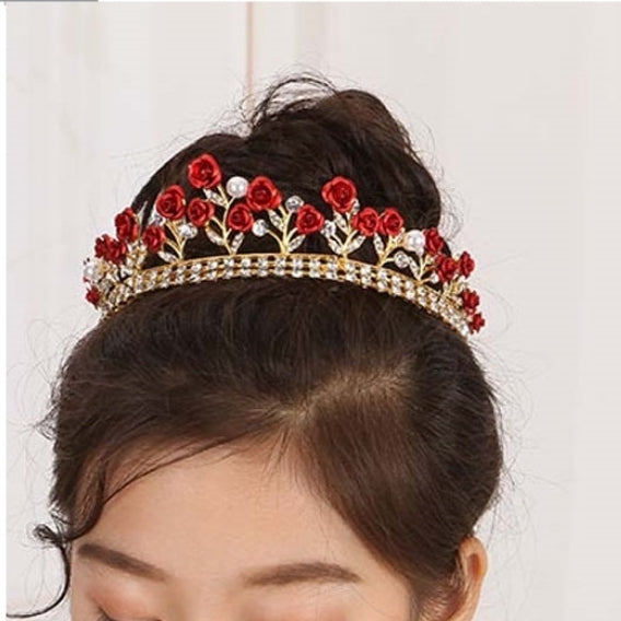 Rose Crown small Woodland Tiara Crown Princess Queen smaller demure headdress bridal pearl gold cosplay diadem Wedding pageant royalty bling