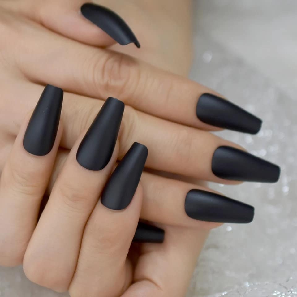 24 Matte Black Coffin Long Press on nails witchy goth alt dark fall
