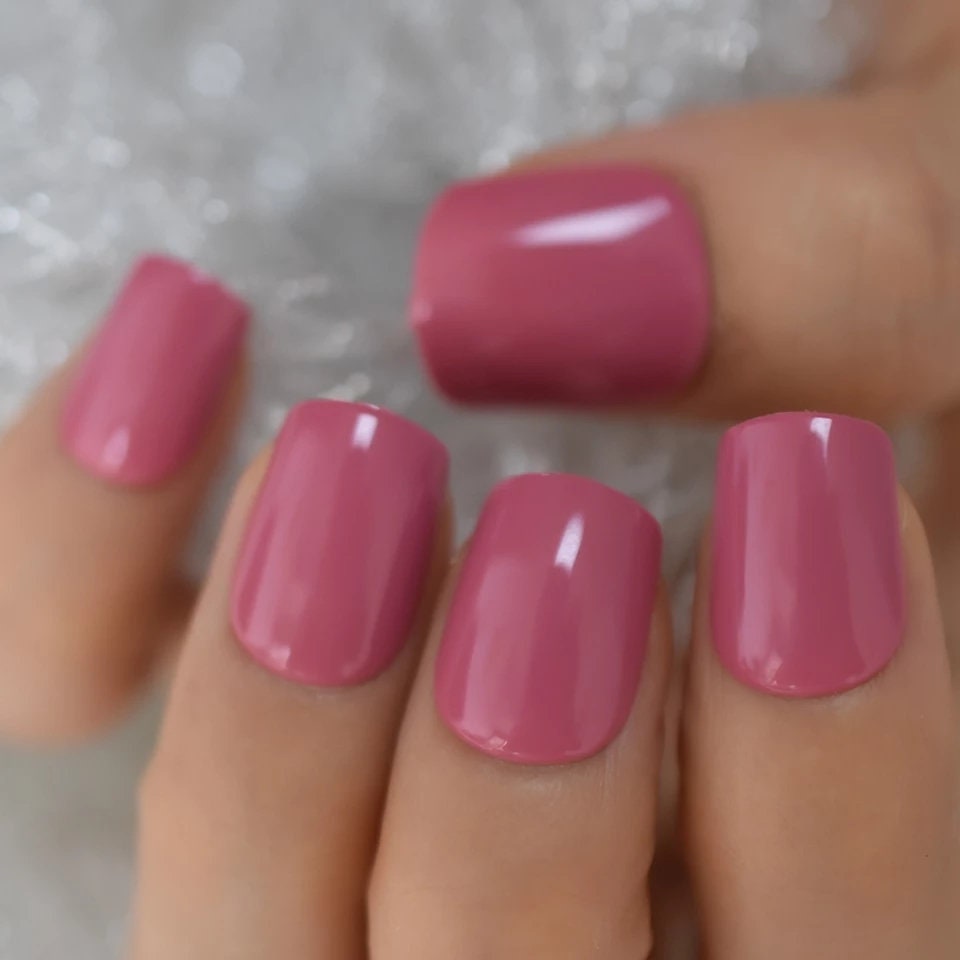 24 Pink Mauve rose Short gel nails glue on press on classic manicure