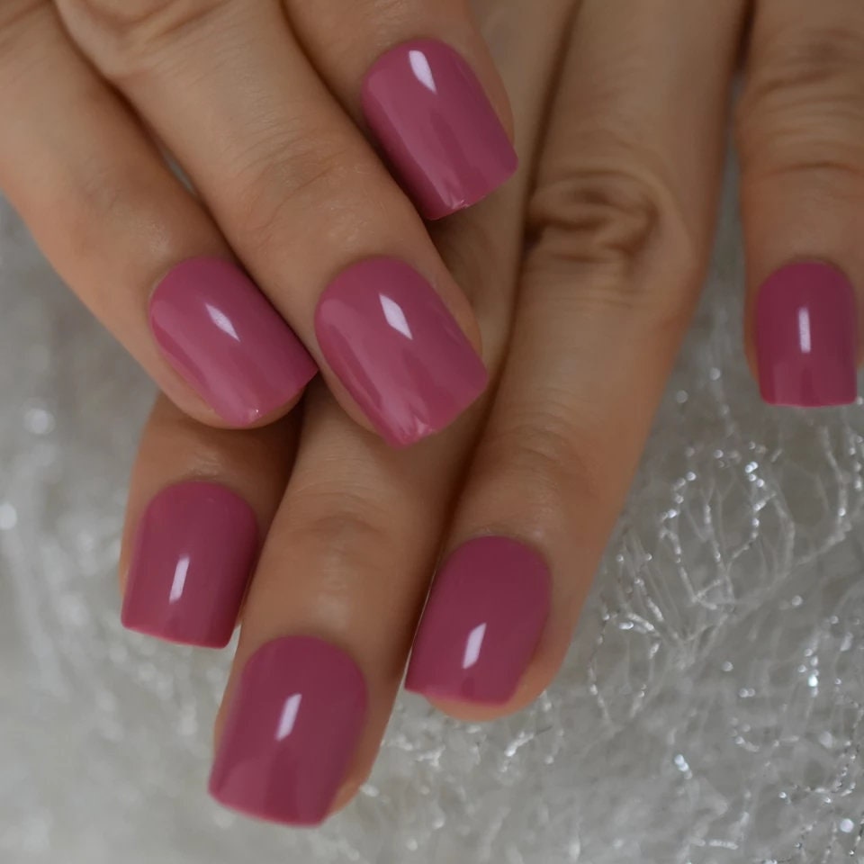 24 Pink Mauve rose Short gel nails glue on press on classic manicure