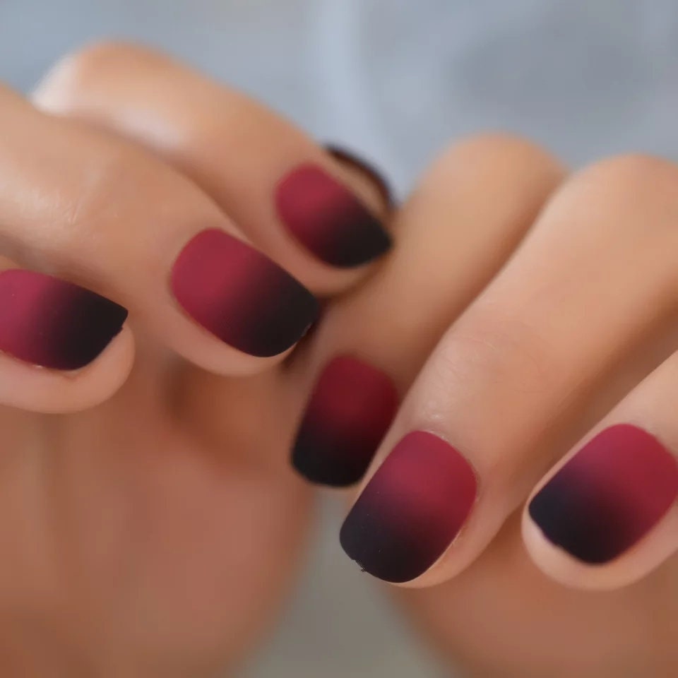 24 Short Red Black Ombre Dark Press On nails Glue on Gothic edgy trendy