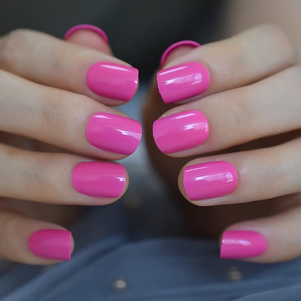 24 Bright Pink purple fuchia Summer gel Press on nails glue on shiny manicure neon 80s rave