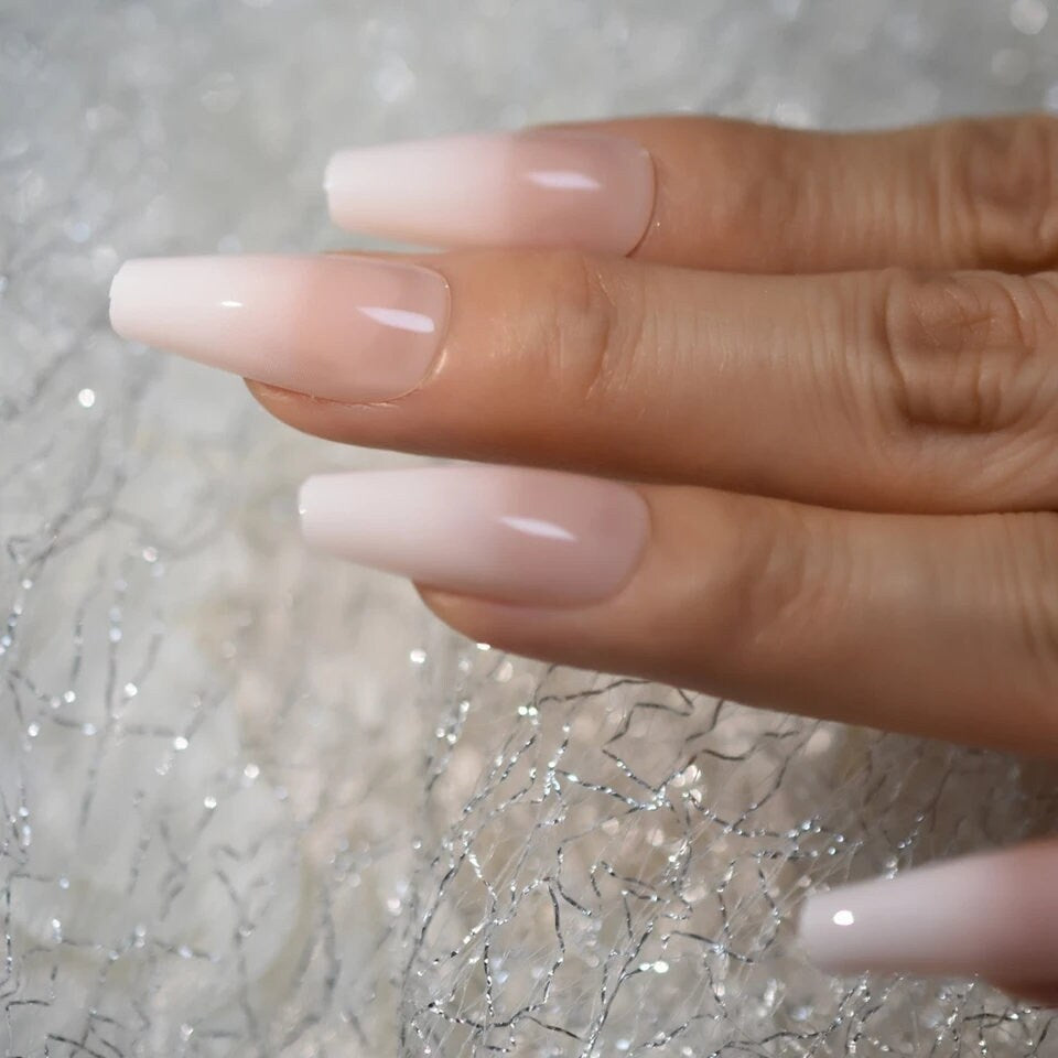 Chic Natural Medium Coffin Beige Press-On Nails with Gold Glitter Tips –  RainyRoses