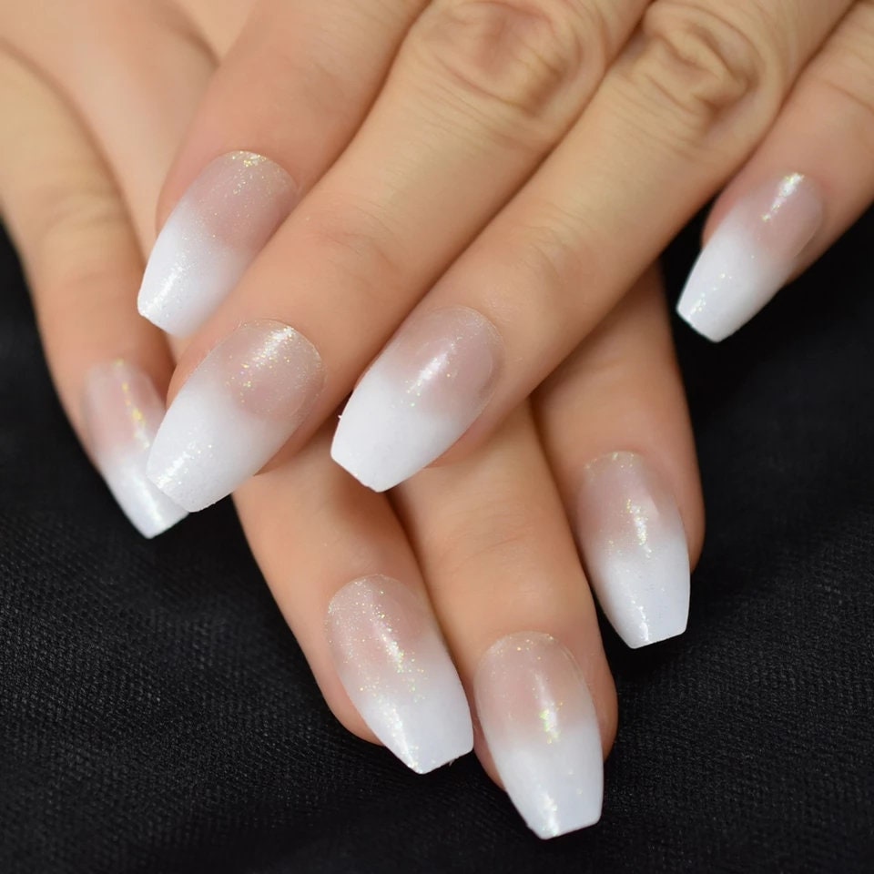 24 Medium Ombre French tip white Press on nails glue on natural