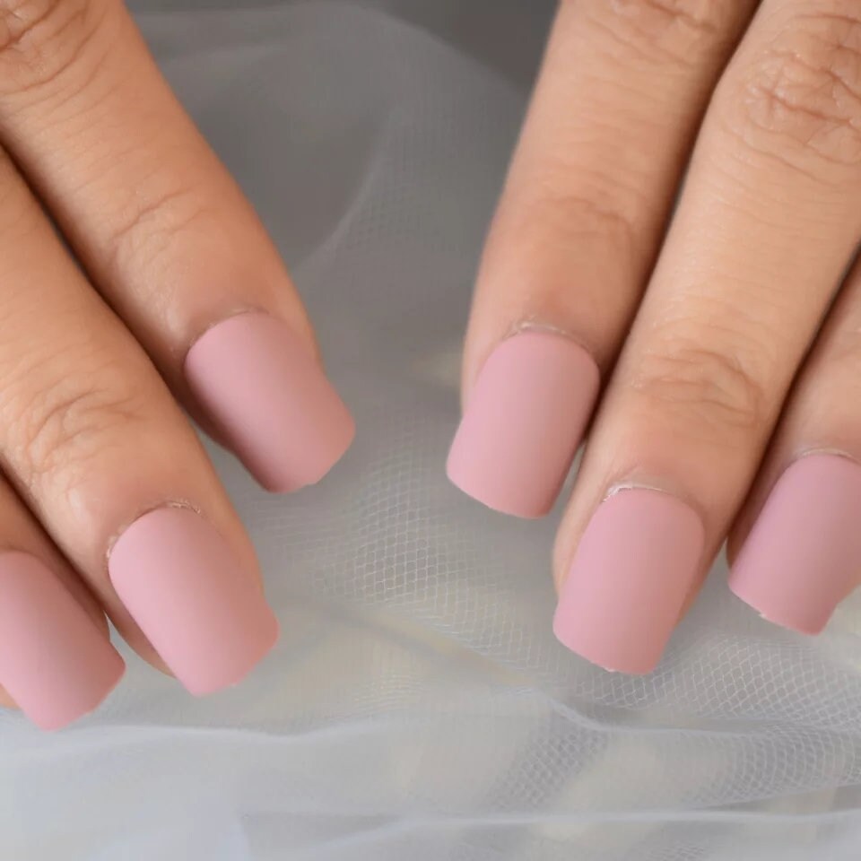 24 Soft Matte Mauve Nude Short Press on nails glue on press on manicure dusty rose pink powder