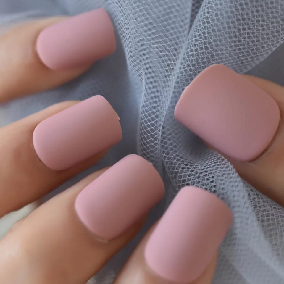 24 Soft Matte Mauve Nude Short Press on nails glue on press on manicure dusty rose pink powder